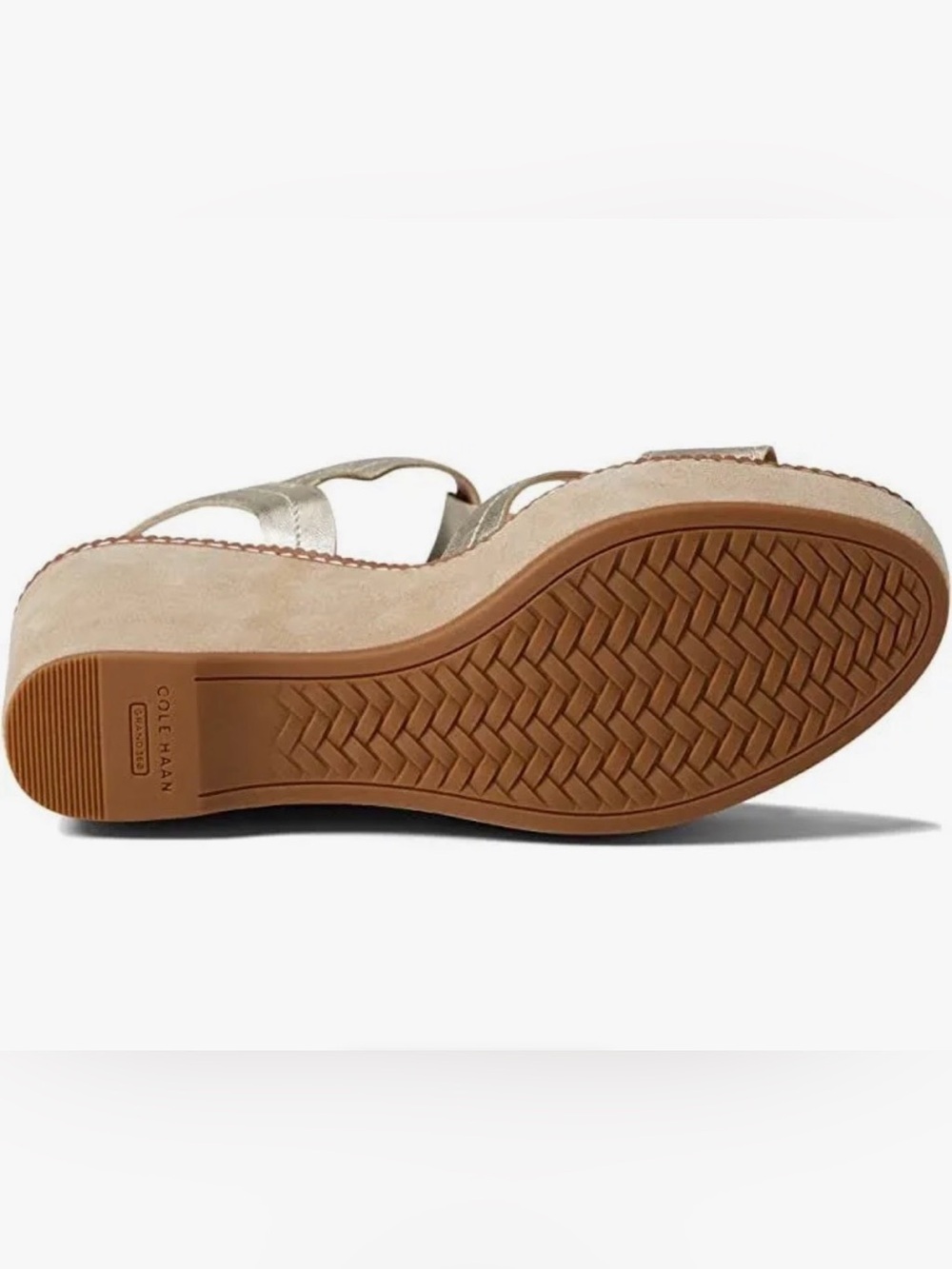 Cole Haan Cloudfeel All Day Wedge Sandal Gold Leather Strap Size 7 - Picture 3 of 3